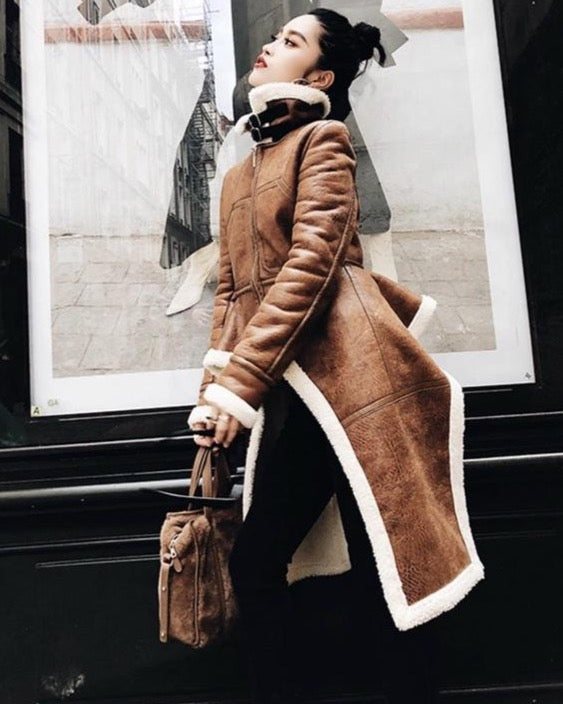 Asymmetrical Fluffy Lined Overcoat