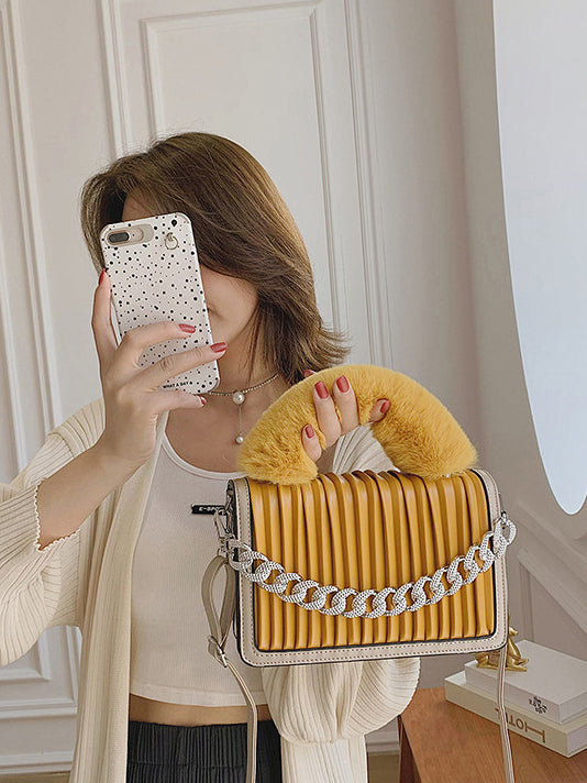 Chain Fur Handle Handbag