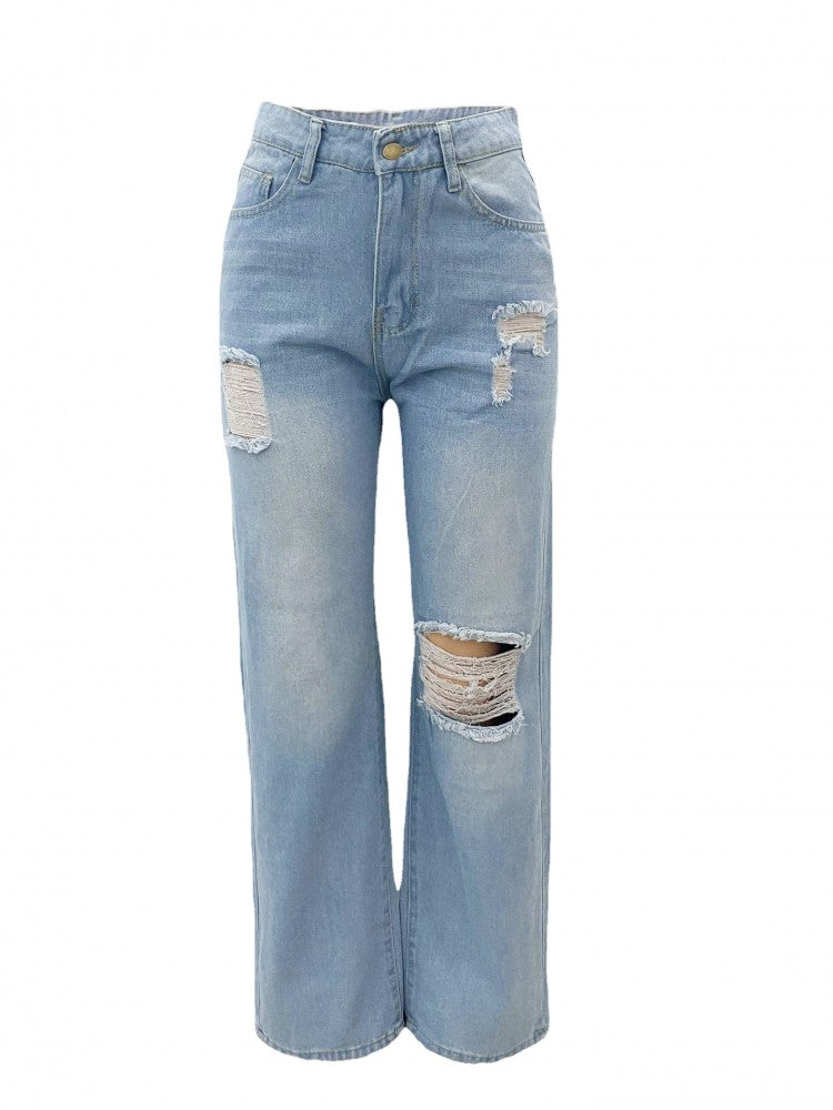 Knee Rip Straight Jeans