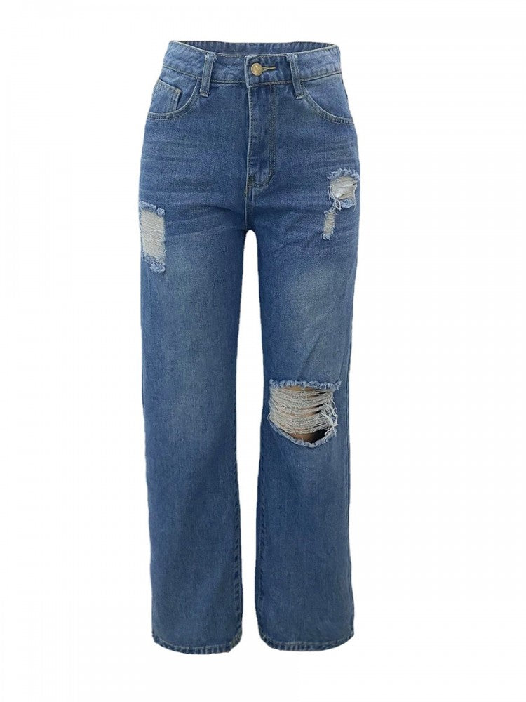 Knee Rip Straight Jeans
