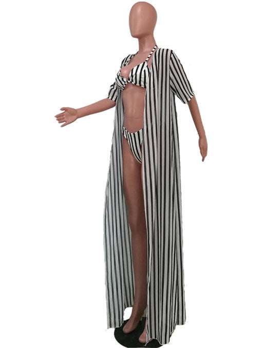 Striped Bikini & Kimono Set