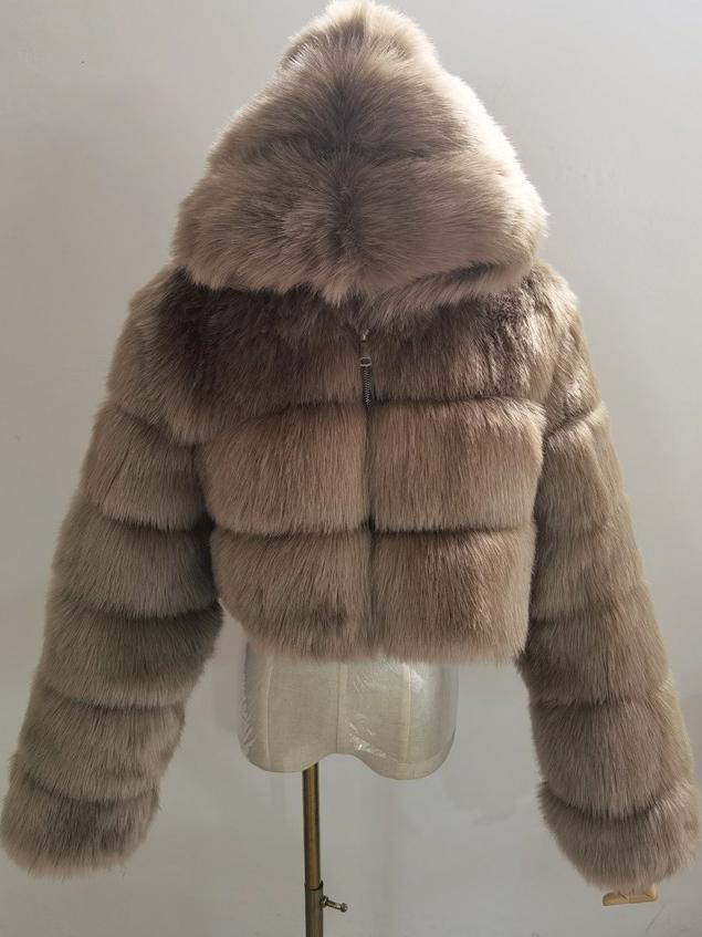 Hooded Faux Fur Bubble Coat
