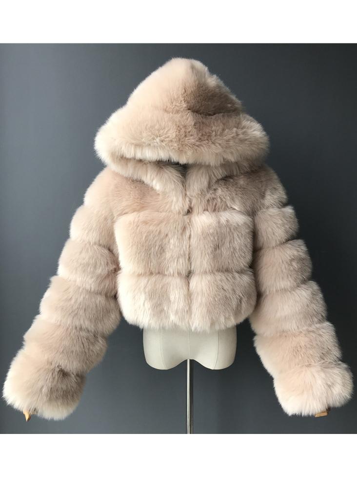 Hooded Faux Fur Bubble Coat