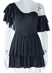 Shoulder Ruffled Mini Dress