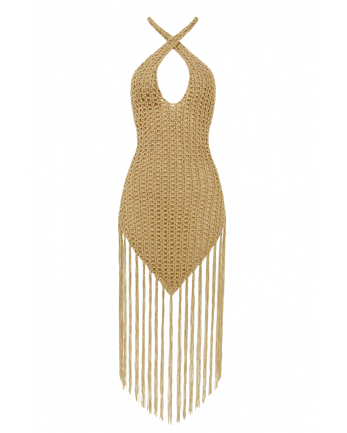tassel beach dress Women's Crochet Mesh Tassel Hem Beach Dress, 2 In 1 Design With Sexy Sheer Mesh Fabric Strapless Jumpsuit Elegant