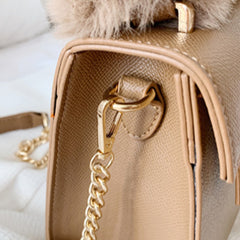 Fur Handle Satchel Handbag