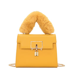 Fur Handle Satchel Handbag