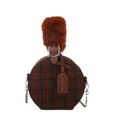 Tartan Fur Handle Handbag