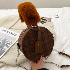 Tartan Fur Handle Handbag