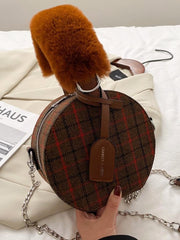 Tartan Fur Handle Handbag