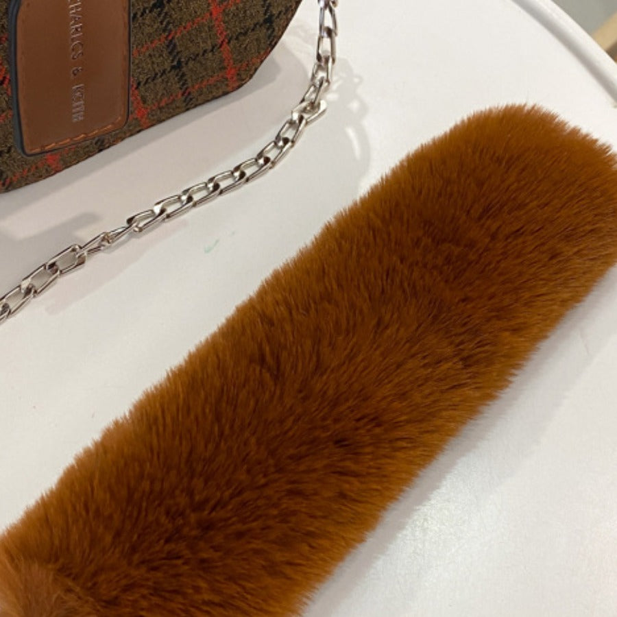 Tartan Fur Handle Handbag