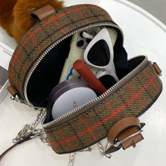 Tartan Fur Handle Handbag