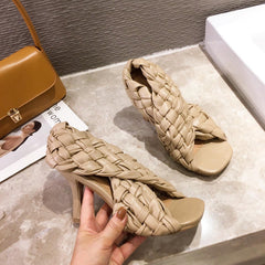 Woven Crossover Mule Heels