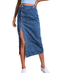 Swayed Button Denim Skirt