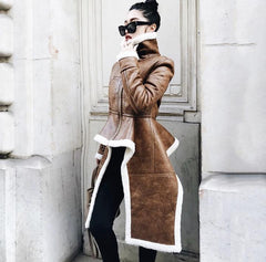 Asymmetrical Fluffy Lined Overcoat