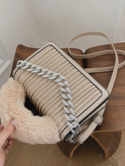 Chain Fur Handle Handbag