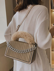 Chain Fur Handle Handbag