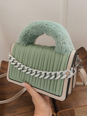 Chain Fur Handle Handbag