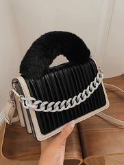 Chain Fur Handle Handbag