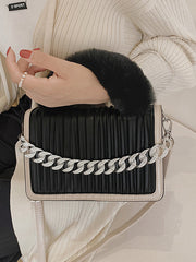 Chain Fur Handle Handbag