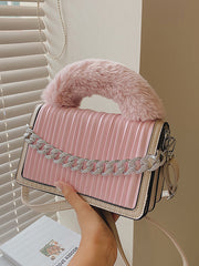 Chain Fur Handle Handbag