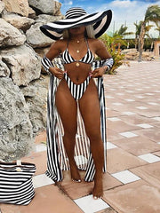 Striped Bikini & Kimono Set