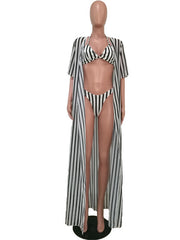 Striped Bikini & Kimono Set