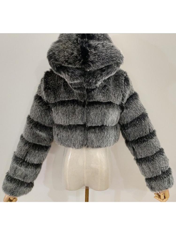 Hooded Faux Fur Bubble Coat