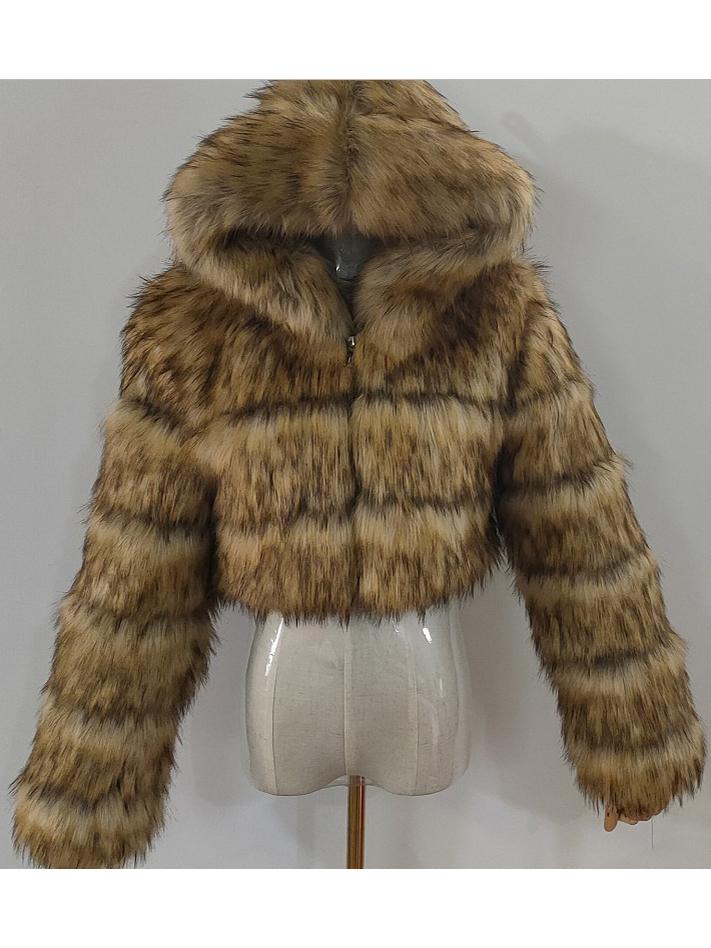 Hooded Faux Fur Bubble Coat