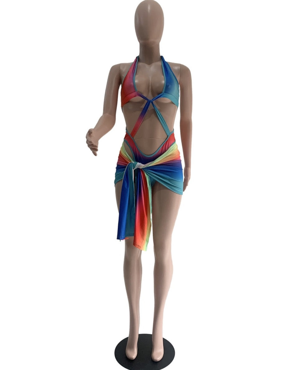 Rainbow Swimsuit Sarong Set