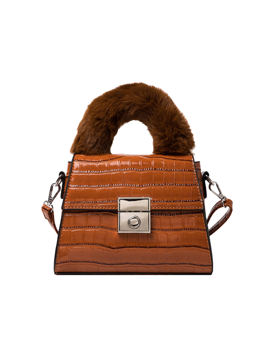Fur Handle Croc Handbag