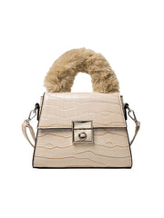 Fur Handle Croc Handbag