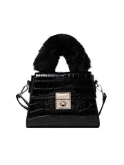 Fur Handle Croc Handbag