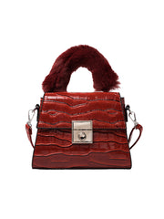 Fur Handle Croc Handbag