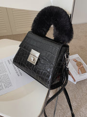 Fur Handle Croc Handbag