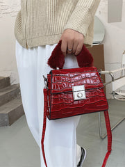 Fur Handle Croc Handbag