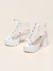 Clear Love Chunky Heel Boots