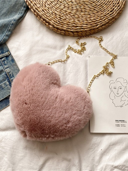 Plush Faux Fur Heart Bag Mauve